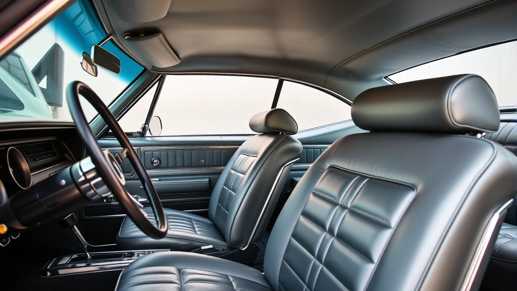 Interior detail shot of restored 1967 Chevrolet Impala showing original-style dashboard, steering wheel, and bucket seats with period-correct upholstery and trim