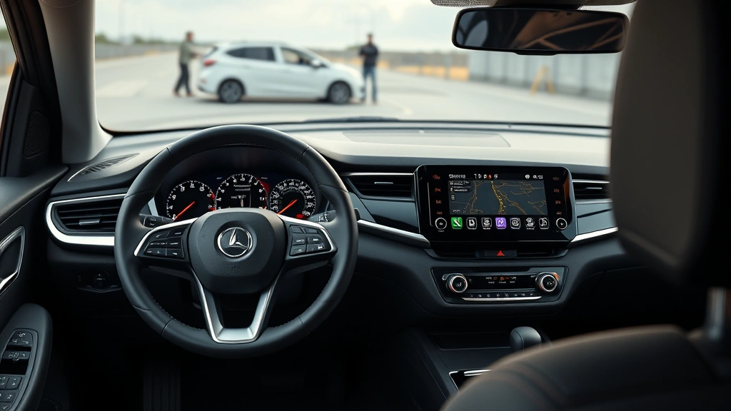 Interior dashboard view of modern luxury compact SUV showing digital instrument cluster, steering wheel, and infotainment display, clean modern cabin design, no visible text readable