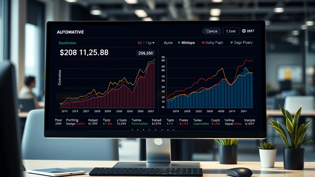 Automotive market data visualization showing price trends and depreciation curves for performance luxury vehicles displayed on computer monitor in professional business office setting