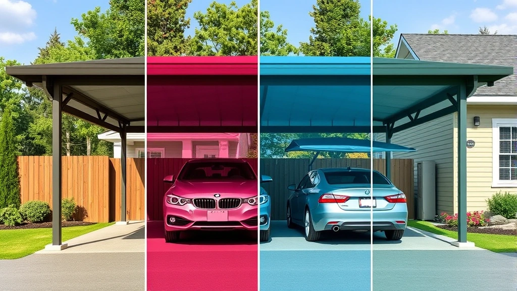 Completed double-car carport in residential setting displaying different weather protection benefits, showing rain protection and shade functionality with vehicles sheltered underneath