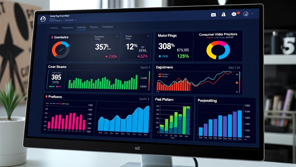 Modern e-commerce dashboard interface showing European video game sales analytics, revenue streams, and consumer purchase patterns with colorful data visualizations and performance metrics on computer screen