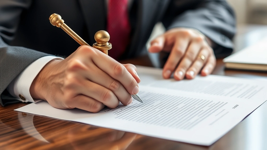 Close-up of notary public stamping and certifying official documents with notary seal, hands handling paperwork on desktop