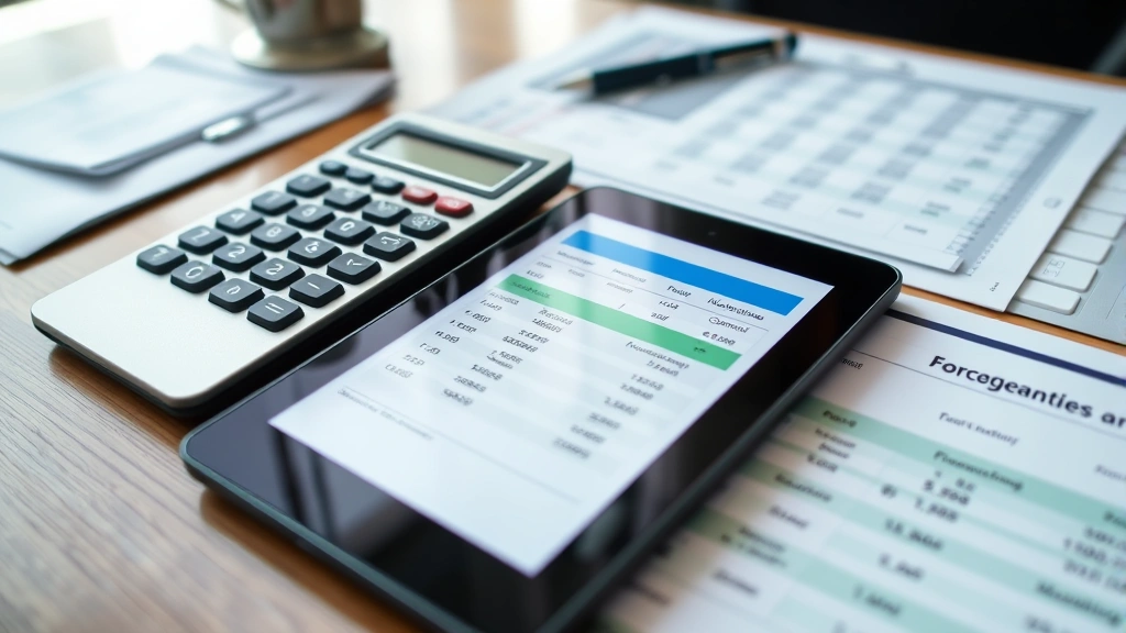 Close-up of a calculator, digital tablet displaying vehicle pricing spreadsheet, and financing documents on a professional desk with natural daylight, representing automotive negotiation and financial planning strategy