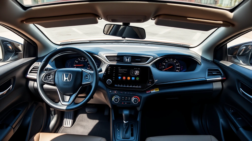 Overhead dashboard view of Honda HR-V interior featuring the steering wheel, 8-inch touchscreen infotainment system, and modern instrument cluster, photographed with natural daylight highlighting the premium materials and ergonomic layout