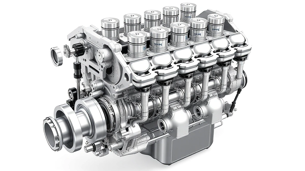 Detailed cutaway view of LS3 engine showing internal components, pistons, crankshaft, cylinder heads, and valvetrain architecture, technical illustration style with clean background emphasizing engineering precision