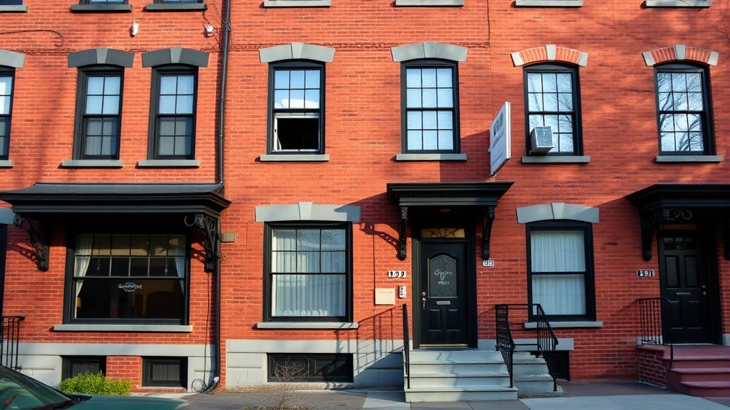 Professional photograph of a well-maintained Victorian-era brick row home with restored windows and modern entrance, Lancaster City historic district aesthetic, afternoon natural lighting, no signage